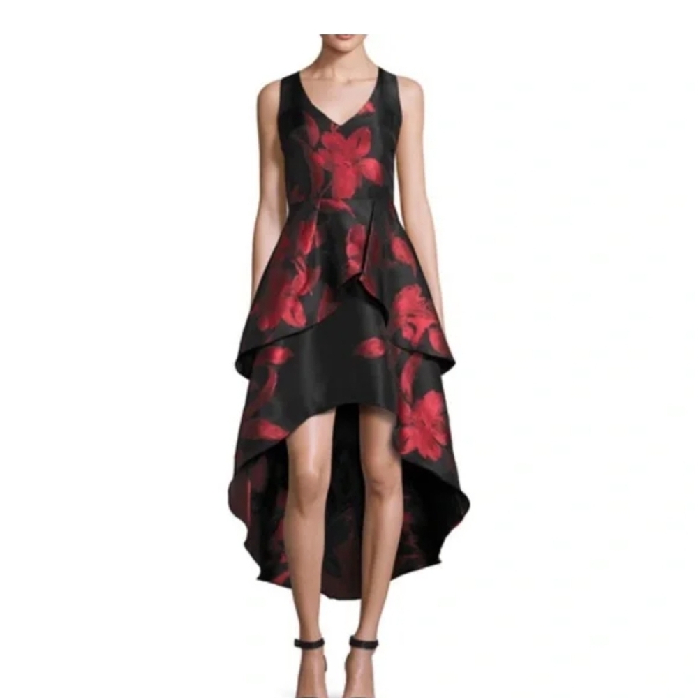 Shoshanna Black and Red Floral High-Low Dress